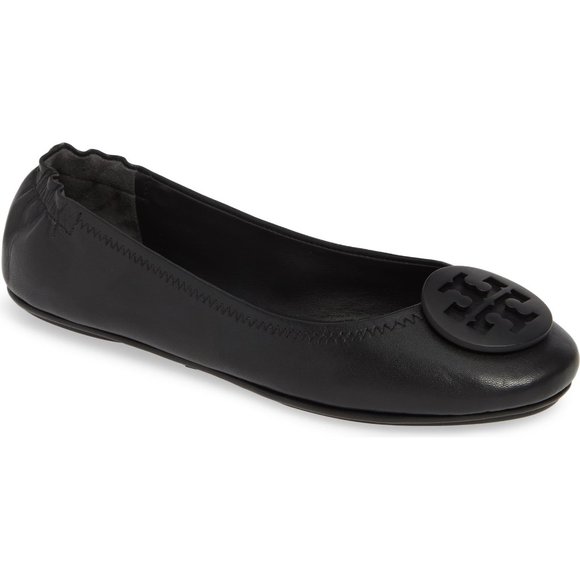 ❤️NIB Tory Burch Minnie Ballet Leather Flat BLACK Black US 7 7.5 8 8.5 9 9.5 AUT - Picture 1 of 16